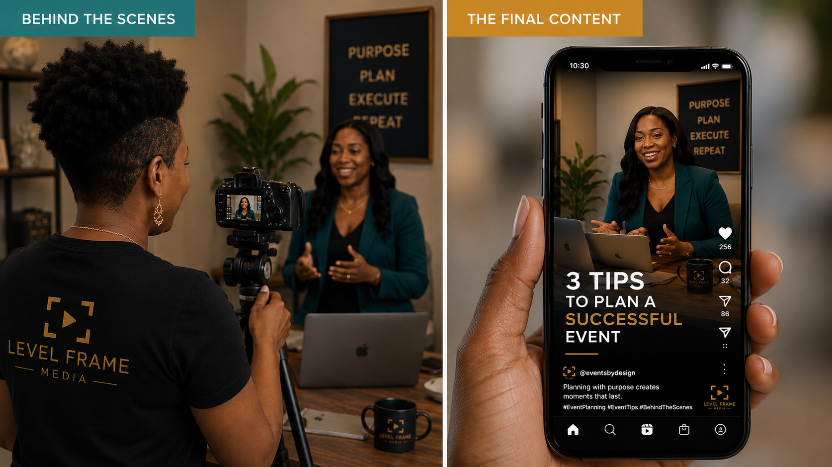 Behind the scenes capture and the final branded content