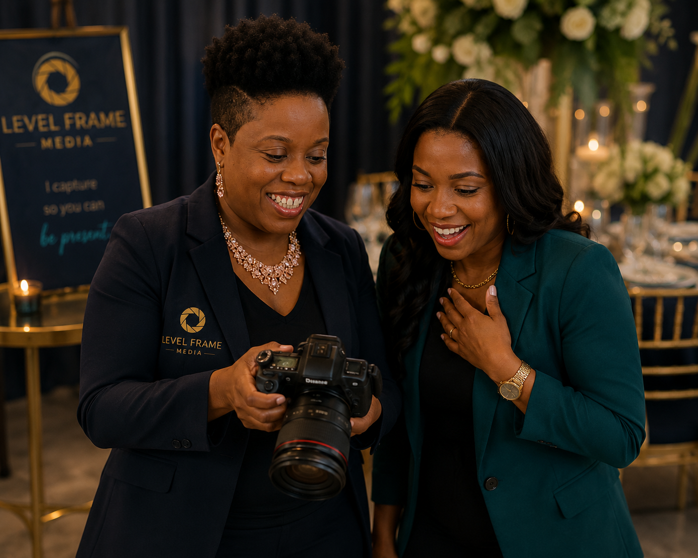 Keshia sharing a captured moment with a client at an event